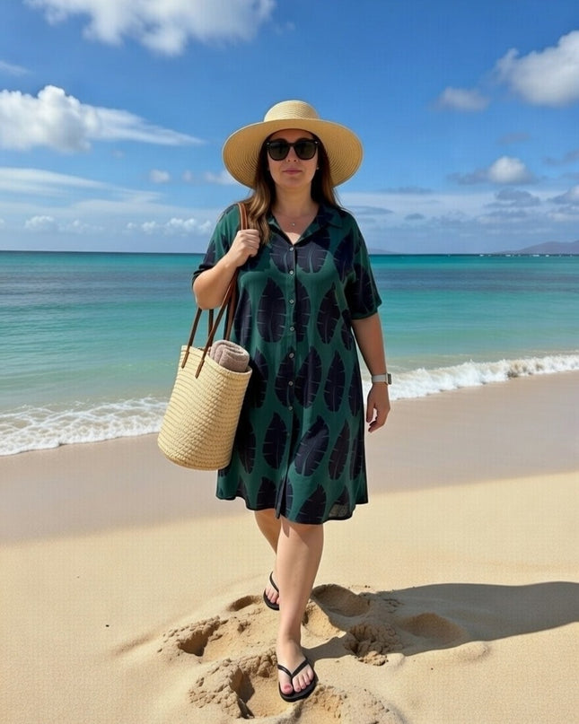 Rayon Button-Down Shirt Dress