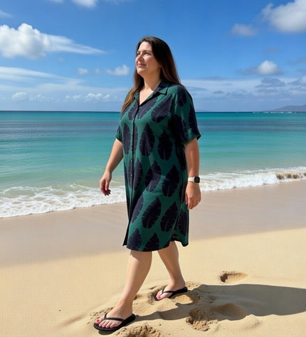 Rayon Button-Down Shirt Dress