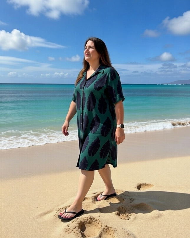 Rayon Button-Down Shirt Dress