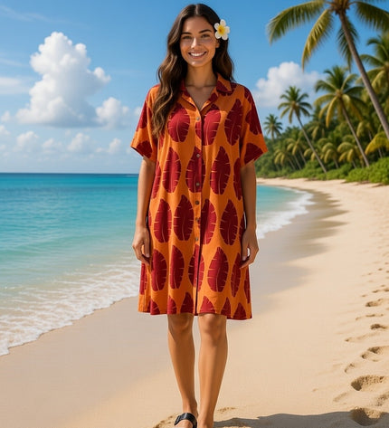 Rayon Button-Down Shirt Dress