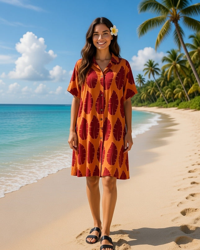 Rayon Button-Down Shirt Dress