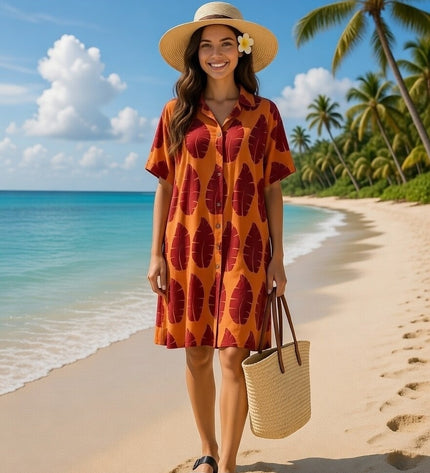 Rayon Button-Down Shirt Dress