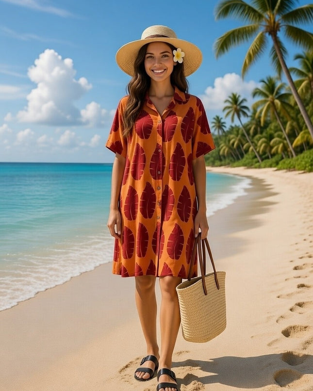 Rayon Button-Down Shirt Dress