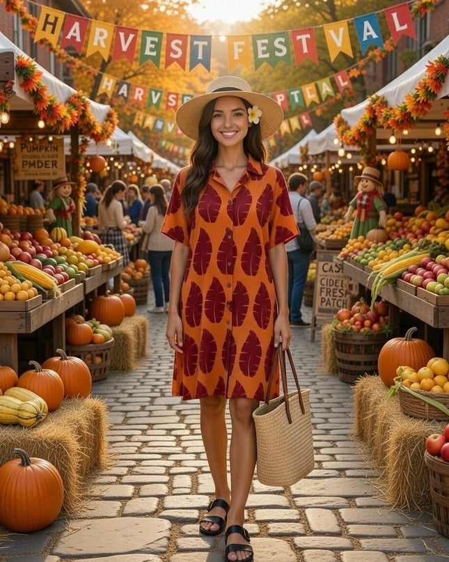 Rayon Button-Down Shirt Dress