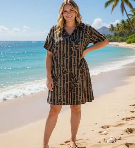 Rayon Button-Down Shirt Dress
