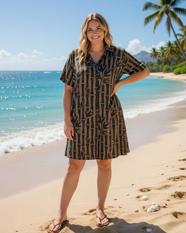 Rayon Button-Down Shirt Dress