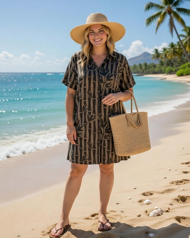 Rayon Button-Down Shirt Dress