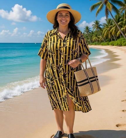 Rayon Button-Down Shirt Dress