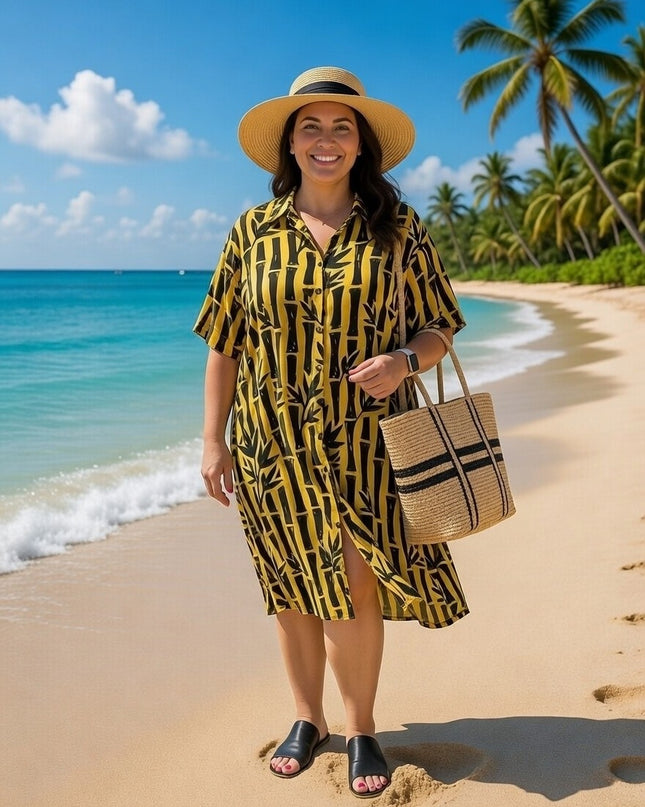 Rayon Button-Down Shirt Dress