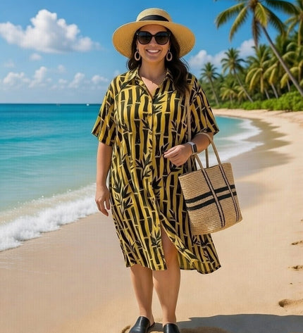 Rayon Button-Down Shirt Dress