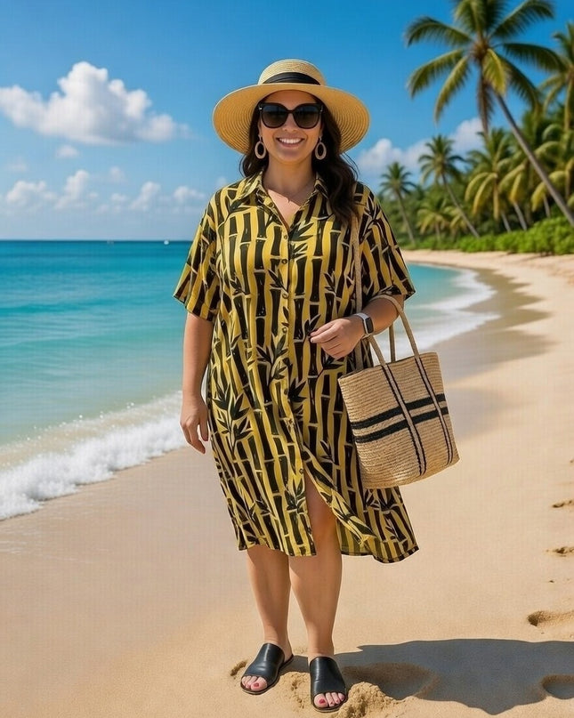 Rayon Button-Down Shirt Dress