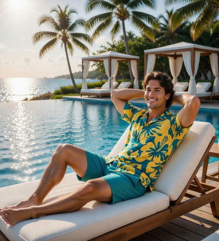 YELLOW HIBISCUS PRINT MEN'S SHIRT