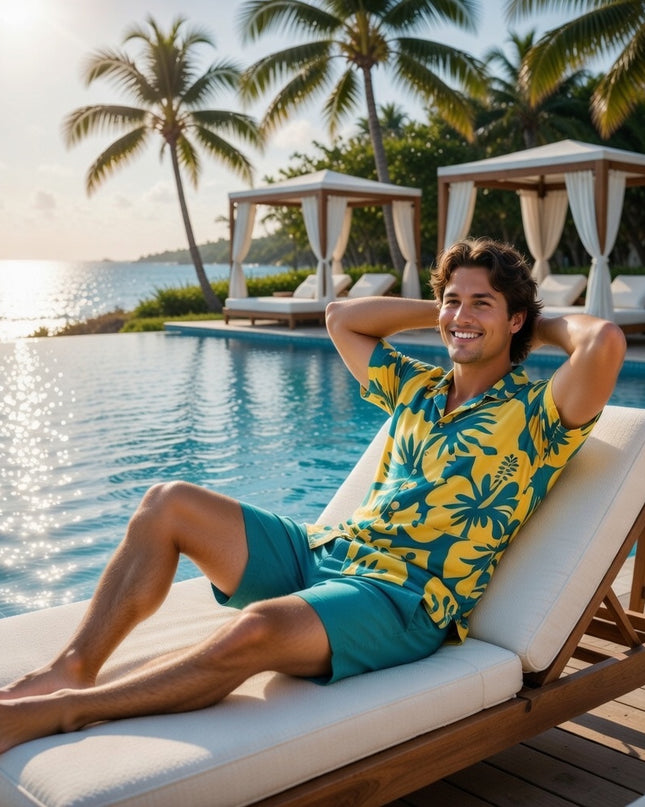 YELLOW HIBISCUS PRINT MEN'S SHIRT