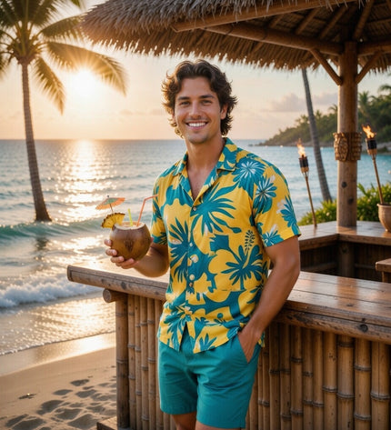 YELLOW HIBISCUS PRINT MEN'S SHIRT