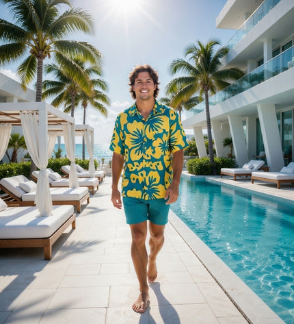 YELLOW HIBISCUS PRINT MEN'S SHIRT