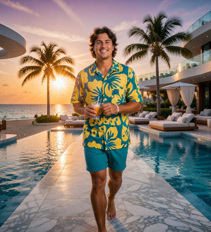 YELLOW HIBISCUS PRINT MEN'S SHIRT