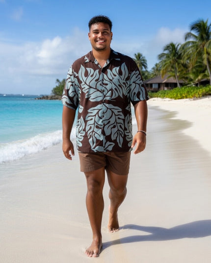 BROWN MONSTERA PRINT MEN'S SHIRT