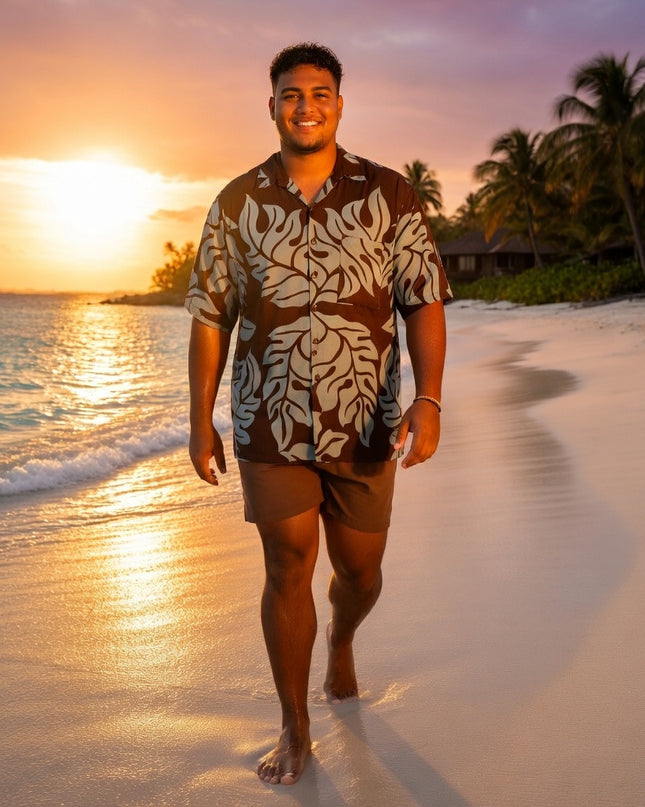 BROWN MONSTERA PRINT MEN'S SHIRT