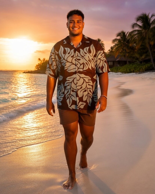 BROWN MONSTERA PRINT MEN'S SHIRT