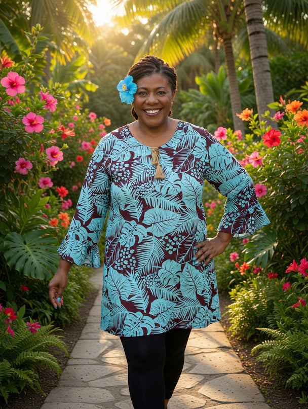 TURQUOISE MAROON DRAWSTRING KAFTAN