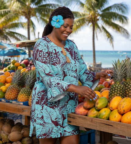 TURQUOISE MAROON DRAWSTRING KAFTAN