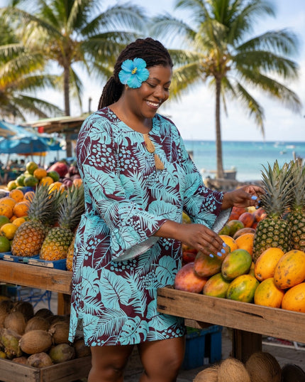 TURQUOISE MAROON DRAWSTRING KAFTAN