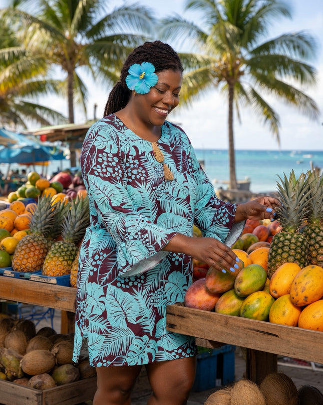 TURQUOISE MAROON DRAWSTRING KAFTAN