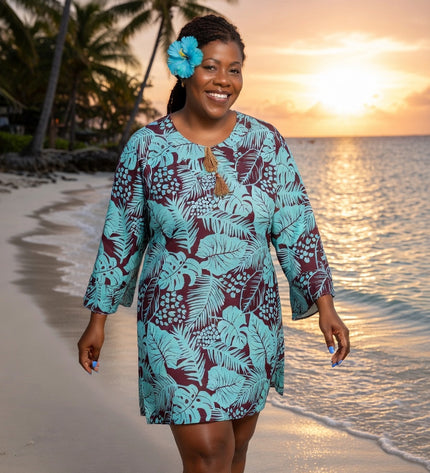 TURQUOISE MAROON DRAWSTRING KAFTAN