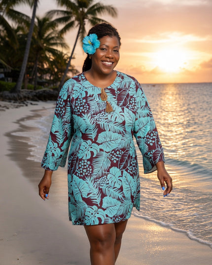 TURQUOISE MAROON DRAWSTRING KAFTAN