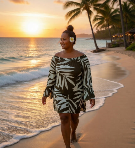 Olive fern print medi dress