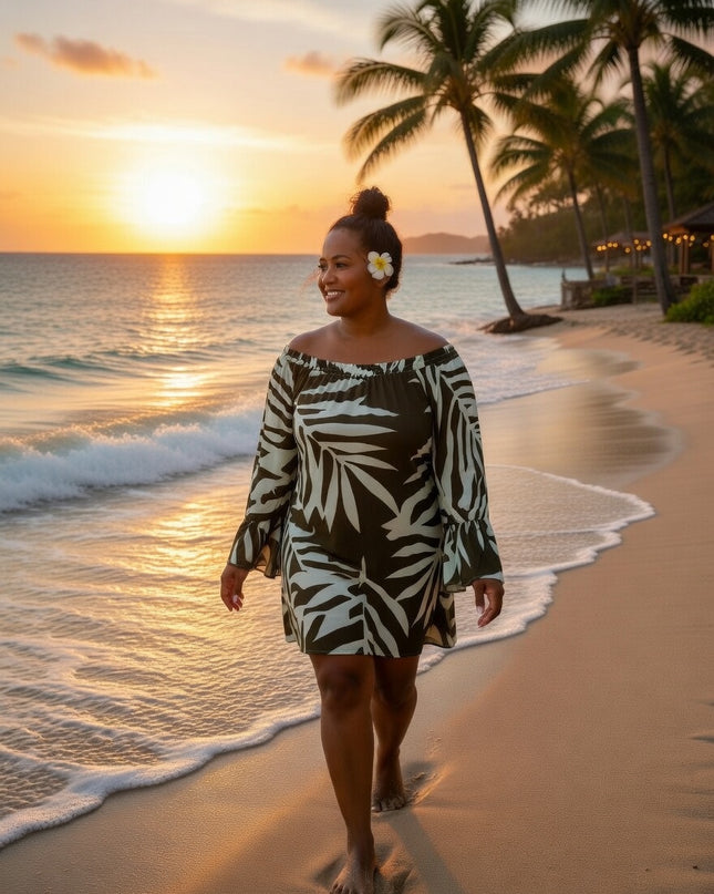 Olive fern print medi dress