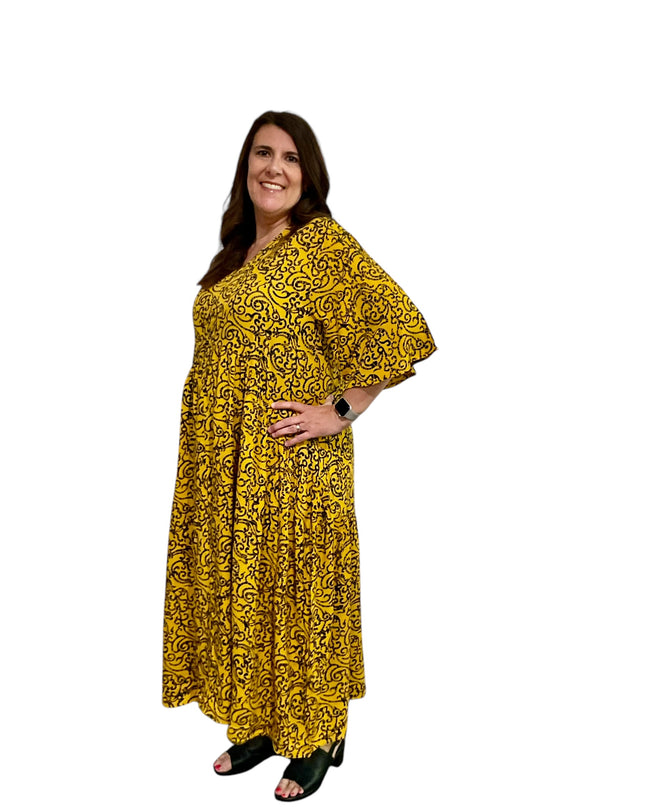 Rayon V-Neck Midi Dress