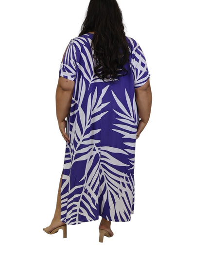 Rayon Maxi Dress - Yellow & Purple  Fern Print