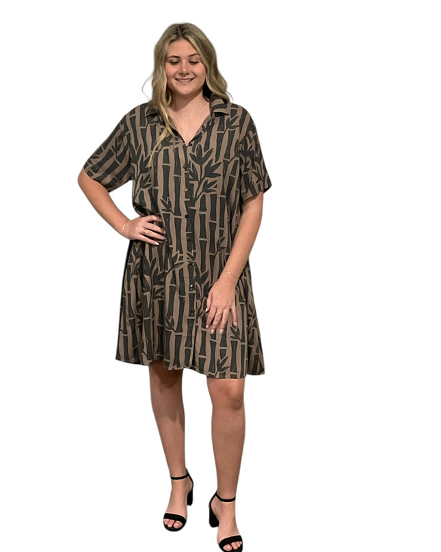 Rayon Button-Down Shirt Dress