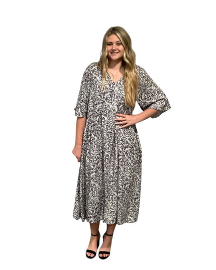 Rayon V-Neck Midi Dress