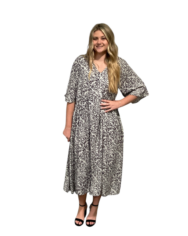 Rayon V-Neck Midi Dress