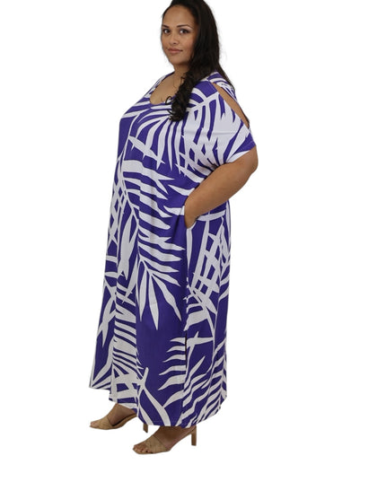 Rayon Maxi Dress - Yellow & Purple  Fern Print