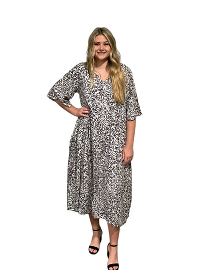 Rayon V-Neck Midi Dress