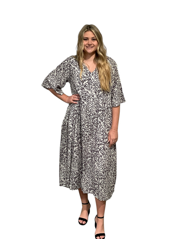 Rayon V-Neck Midi Dress