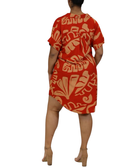 Rayon Short Shirt Dress - Red & Beige Island Print