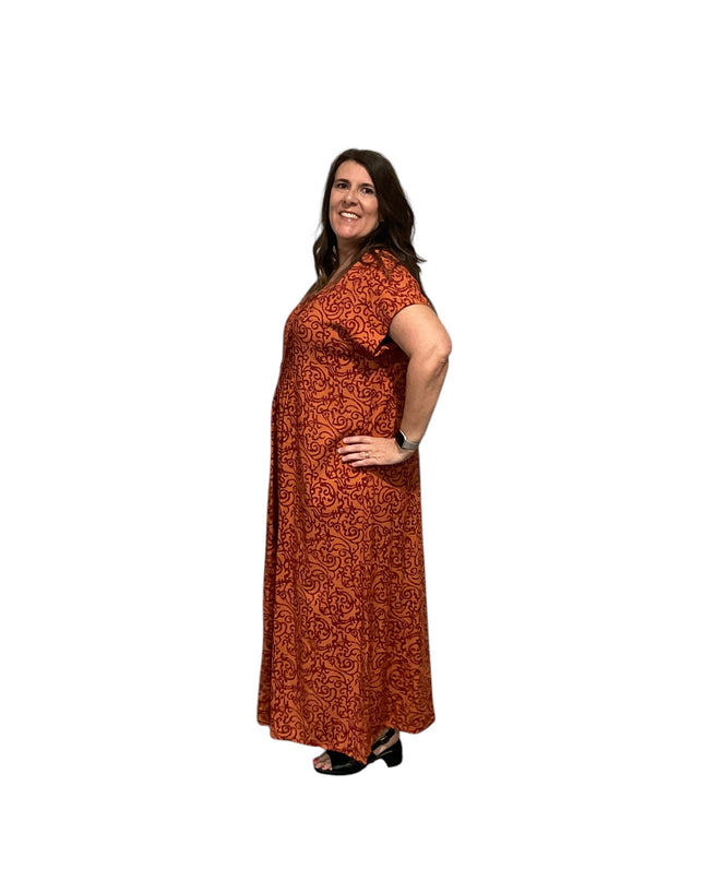V-NECK GEOMETRIC PRINT  LONG DRESS