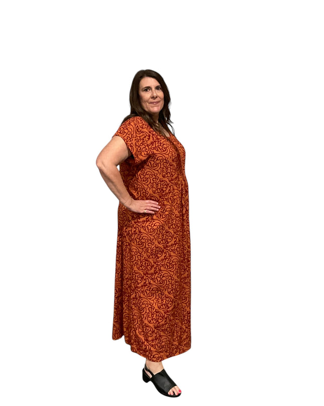 V-NECK GEOMETRIC PRINT  LONG DRESS