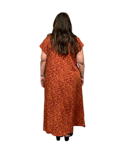 V-NECK GEOMETRIC PRINT  LONG DRESS