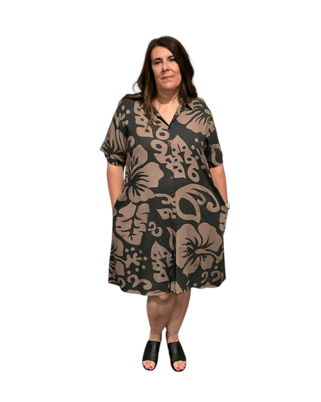 Rayon Button-Down Shirt Dress
