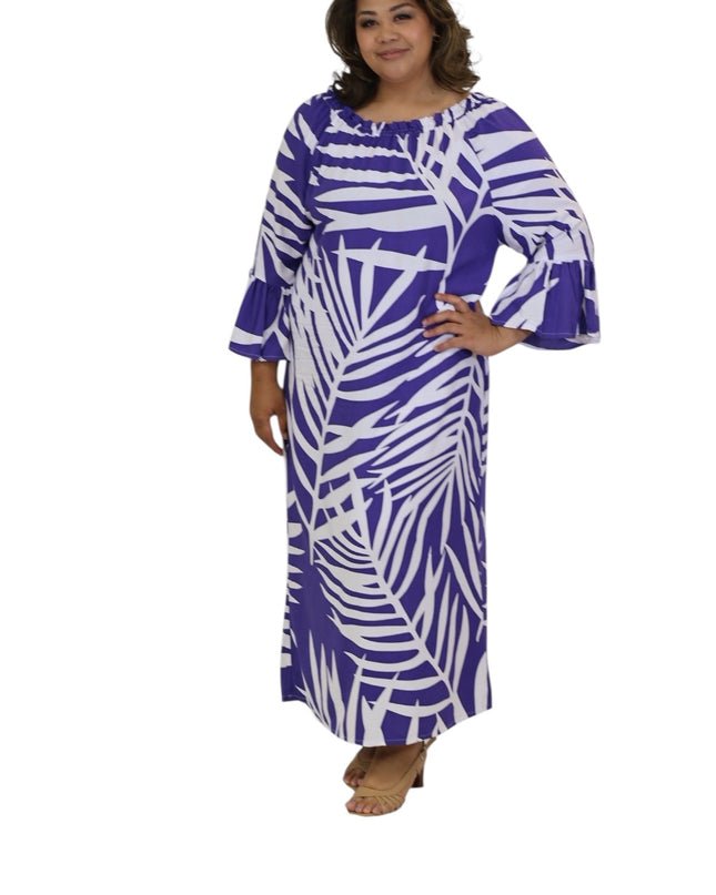Tropical Fern Maxi Dress - Yellow and Purple