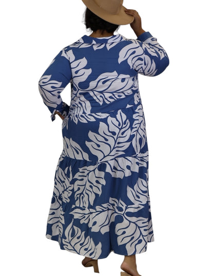 Rayon Tiered Shirt Dress-Orange and Blue