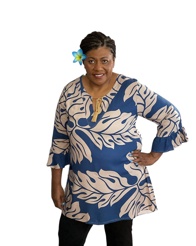 NAVY  BROWN DRAWSTRING KAFTAN