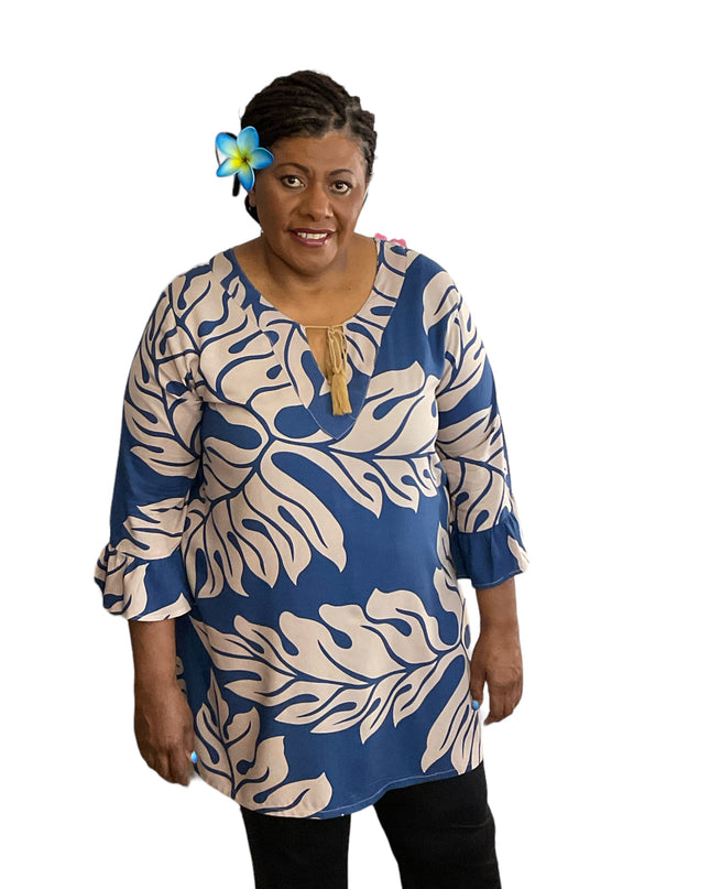 NAVY  BROWN DRAWSTRING KAFTAN
