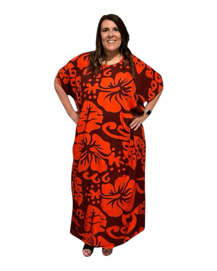 Short sleeve hibiscus maxi dress