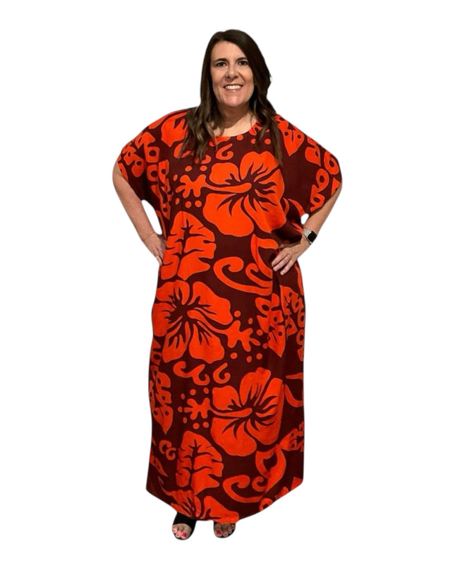 Short sleeve hibiscus maxi dress